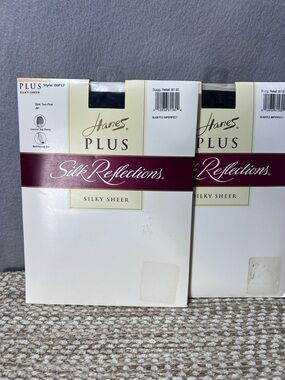 2  Hanes Silk Reflections Plus Pantyhose Silky Sheer Jet Two Plus Vintage New